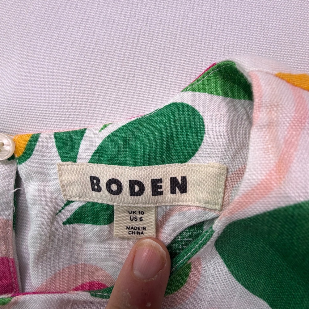 Boden Womens Pink Green Floral Linen Blouse 3/4 Sleeve Top Size US 6 UK 10 - Picture 4 of 7